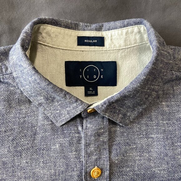 Men's XL EVEN TIDE Heather Blue Short Sleeve Button Down - Picture 3 of 5